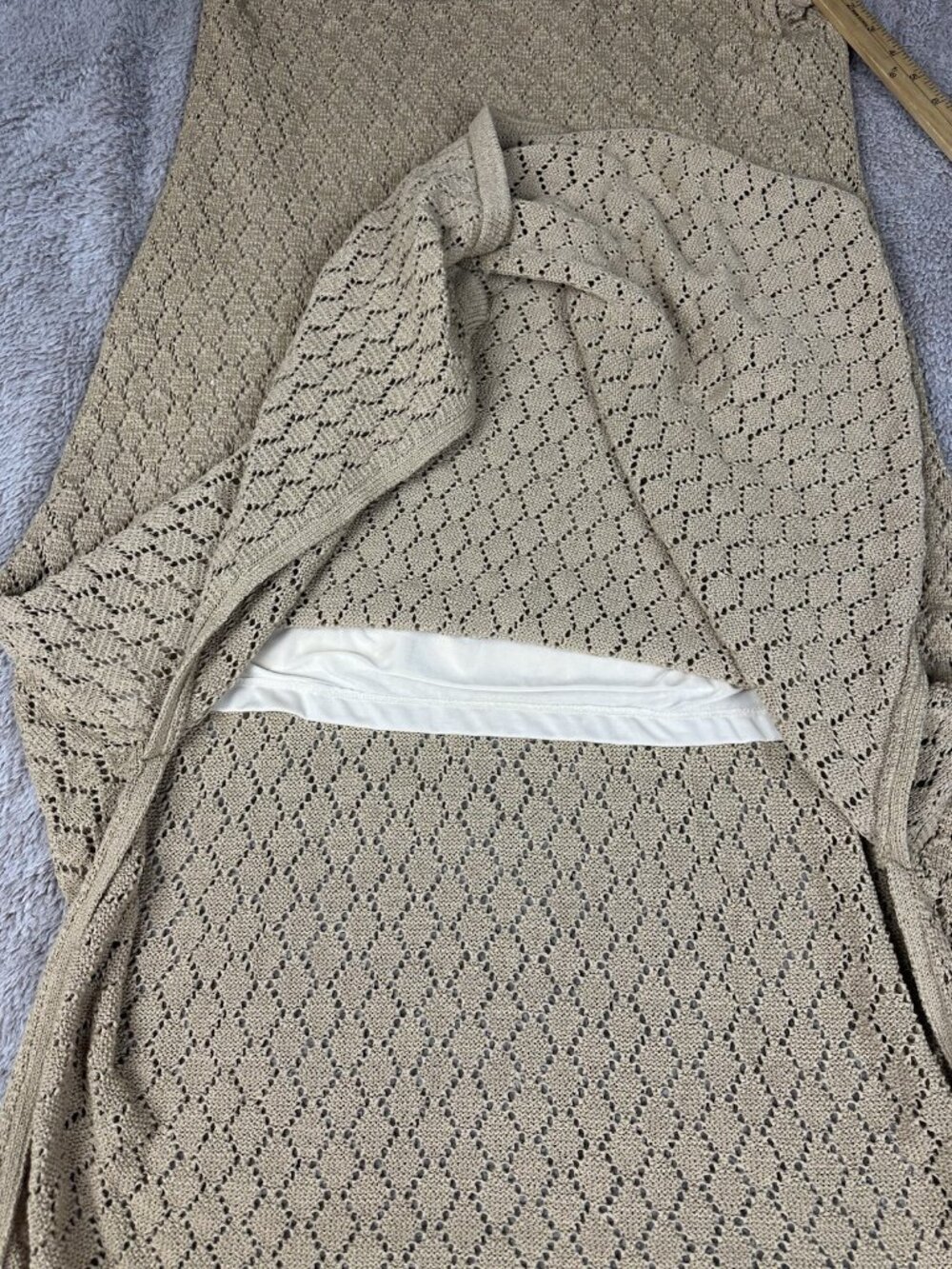 Boston Proper Crochet Knit High Neck Maxi Beach Sundress Dress Tan Costal Sz XL - Picture 7 of 12